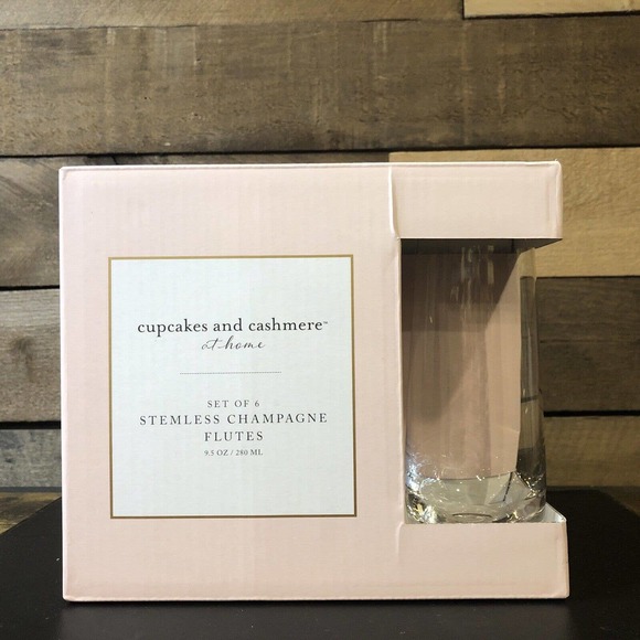Cupcakes & Cashmere at home Set of 6 Stemless Champagne Flutes New in Box - Picture 1 of 8